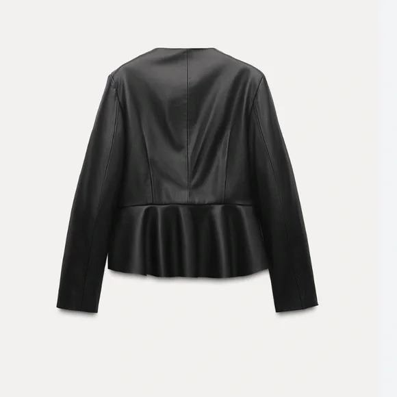 Zara NWT faux leather peplum jacket black 3046/181